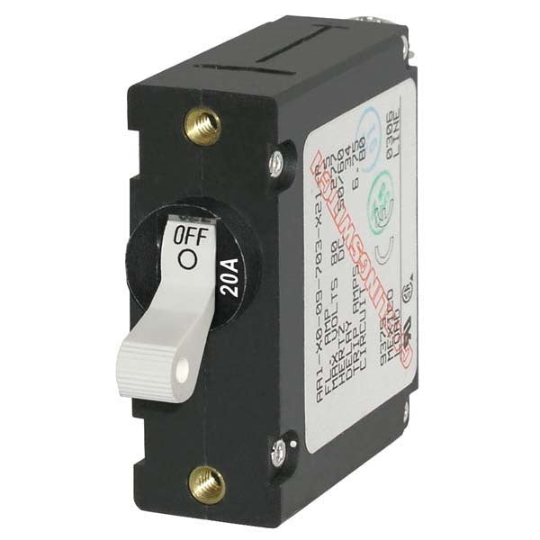 Blue Seas, Blue Sea A Series White Toggle Circuit Breaker, 20 Amps