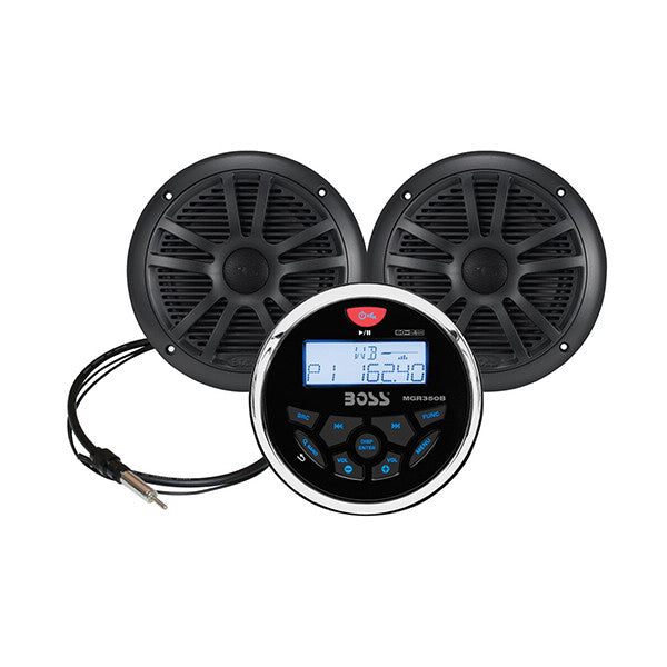 Boss Audio MCKGB350 Marine Gauge Style Radio w/ Speakers, Black