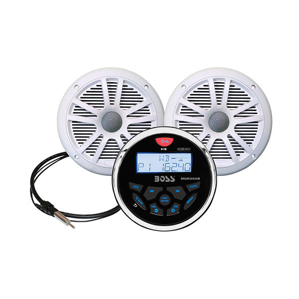Boss Audio MCKGB350 Marine Gauge Style Radio w/ Speakers, White