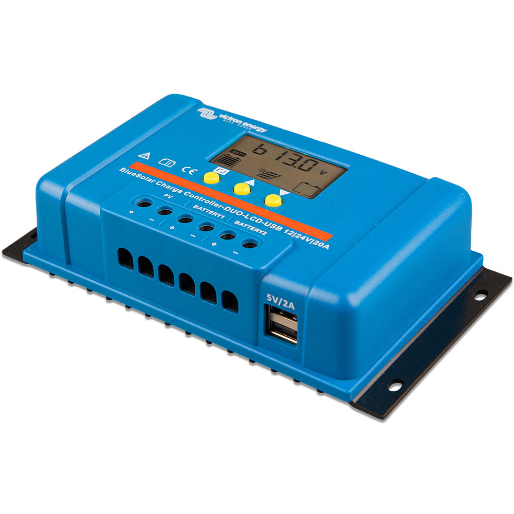 Victron Energy, Victron BlueSolar PWM Charge Controller (DUO) LCD & USB Charge Control - 12/24VDC - 20A