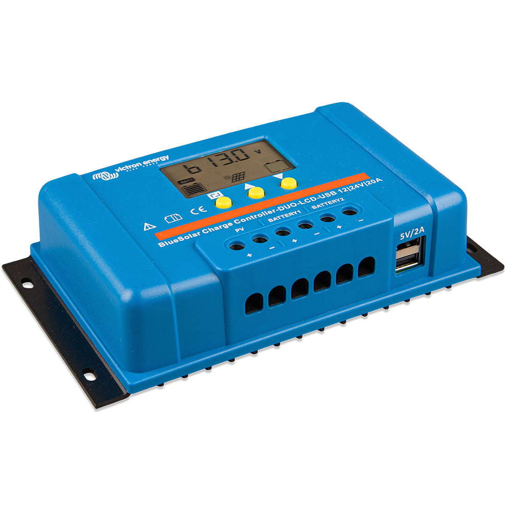 Victron Energy, Victron BlueSolar PWM Charge Controller (DUO) LCD & USB Charge Control - 12/24VDC - 20A