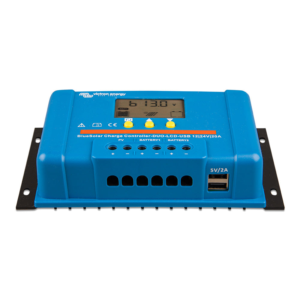 Victron Energy, Victron BlueSolar PWM Charge Controller (DUO) LCD & USB Charge Control - 12/24VDC - 20A