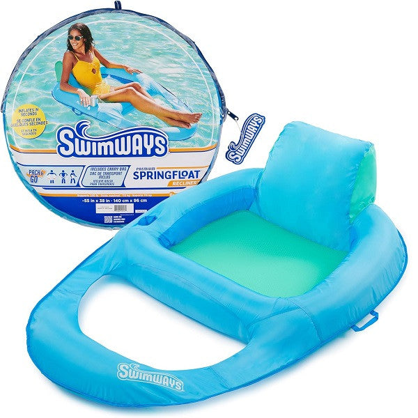 SwimWays Premium Spring Float Recliner, Sky Blue/Aqua