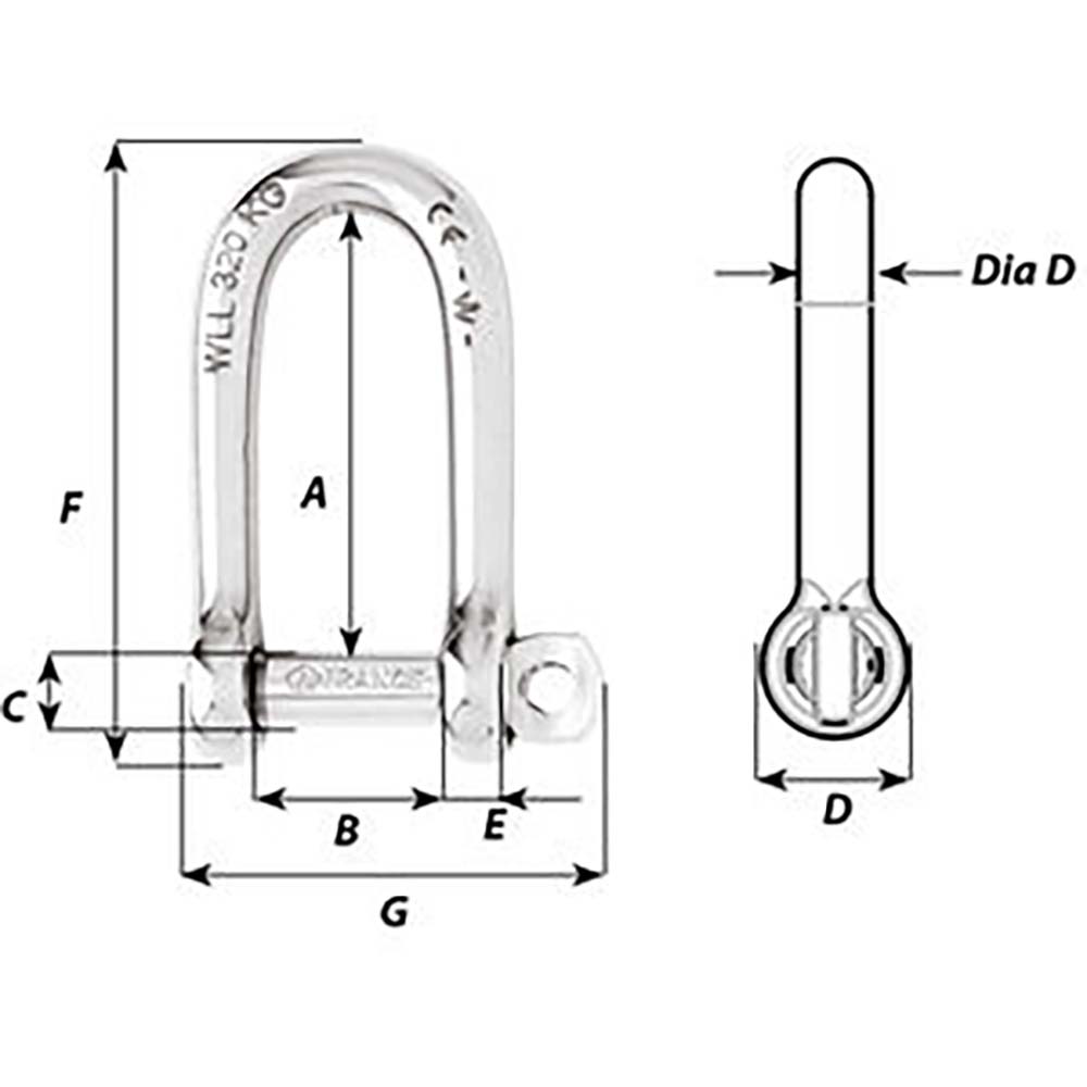 Wichard Marine, Wicahrd Self-Locking Long D Shackle - Diameter 5mm - 3/16"