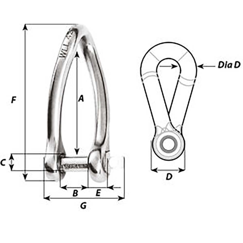 Wichard Marine, Wichard Captive Pin Twisted Shackle - Diameter 8mm - 5/16"