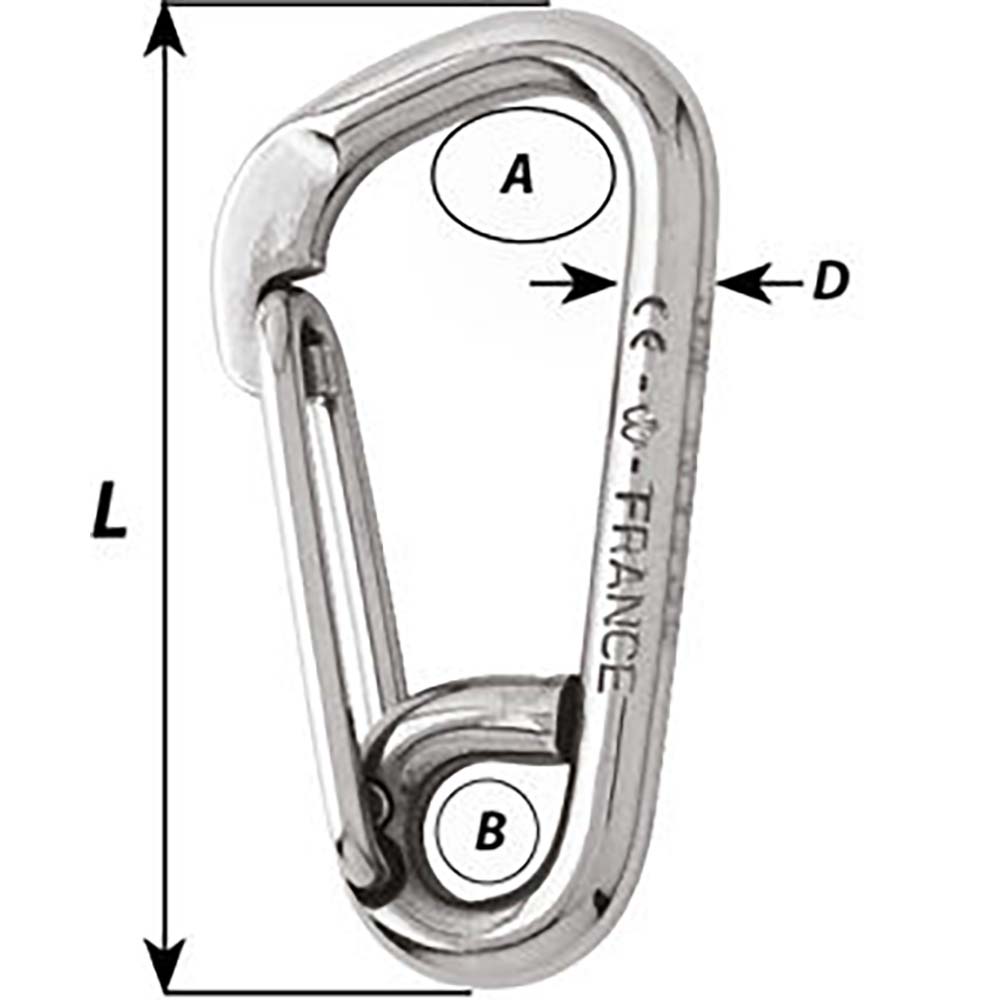 Wichard Marine, Wichard Asymmetric Carbine Hook - Length 60mm - 1/4"
