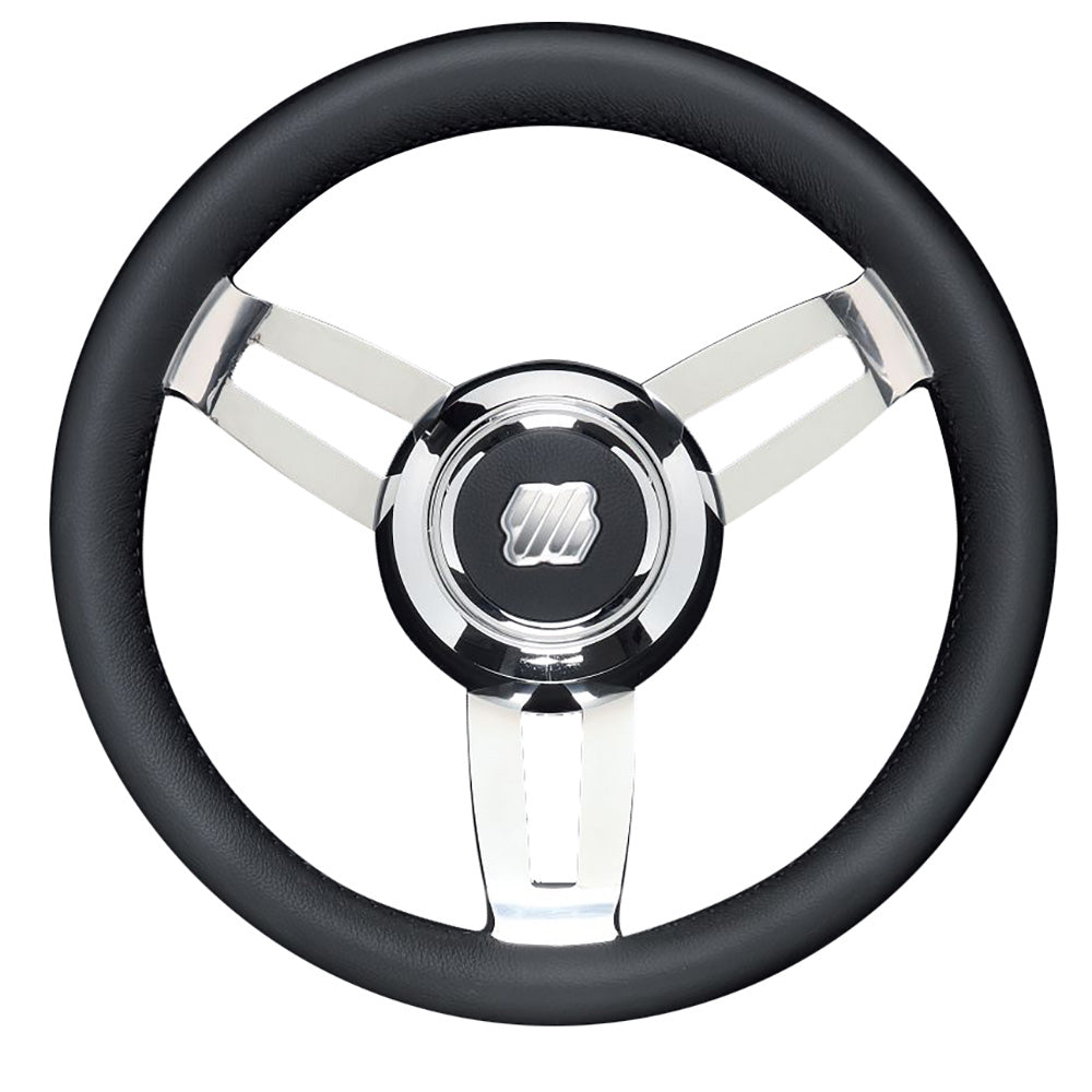 Uflex USA, Uflex Morosini 13.8" Steering Wheel - Black Polyurethane w/Stainless Steel Spokes & Chrome Hub