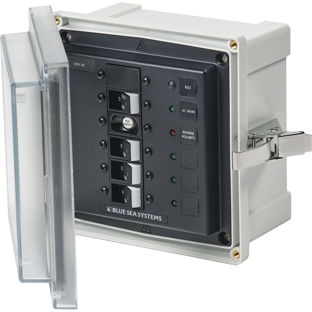 Blue Sea Systems, Blue Sea 3128 - SMS Panel Enclosure w/ELCI (30A) & 3 Branch (15A) - 120V AC