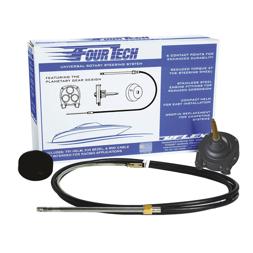 Uflex USA, Uflex Fourtech 15' Black Mach Rotary Steering System w/Helm, Bezel & Cable