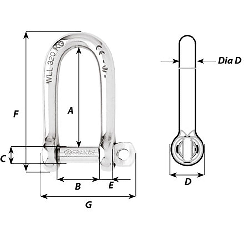 Wichard Marine, Wichard Self-Locking Long D Shackle - 10mm Diameter - 13/32"