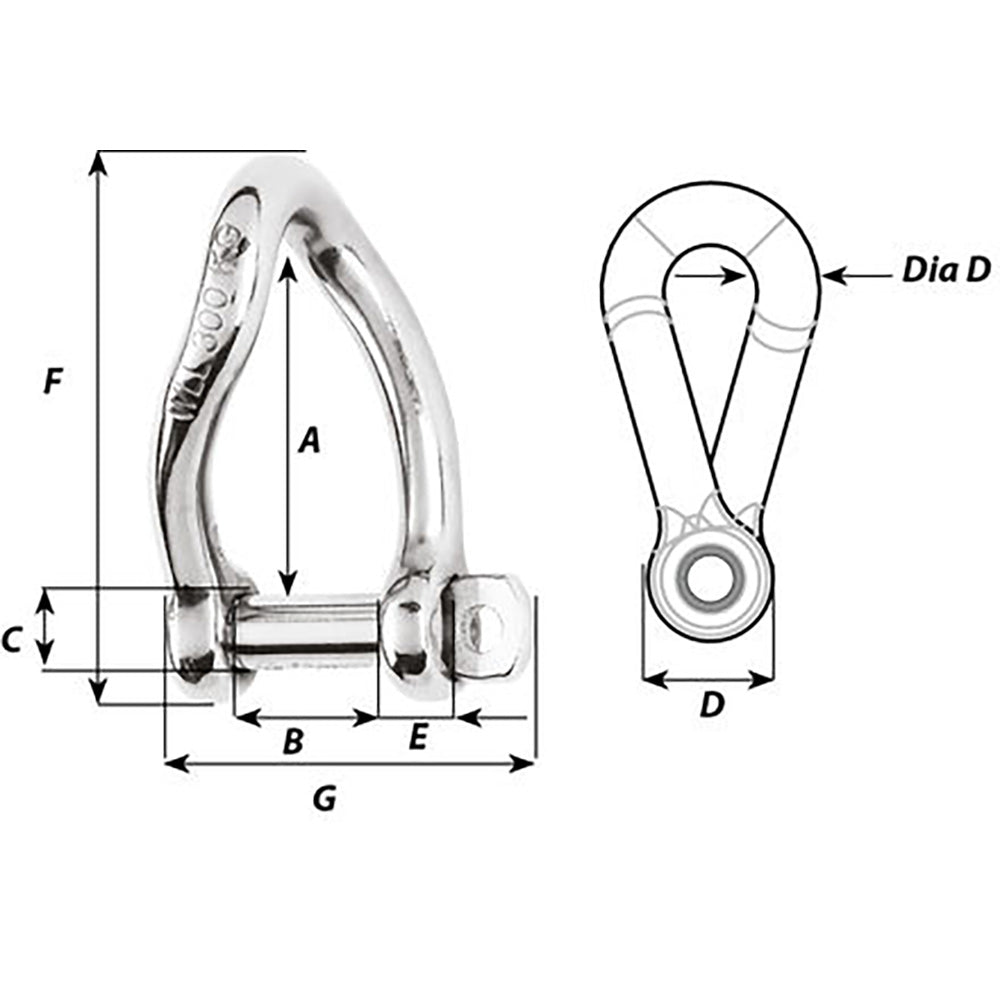 Wichard Marine, Wichard Self-Locking Twisted Shackle - 10mm Diameter - 13/32"