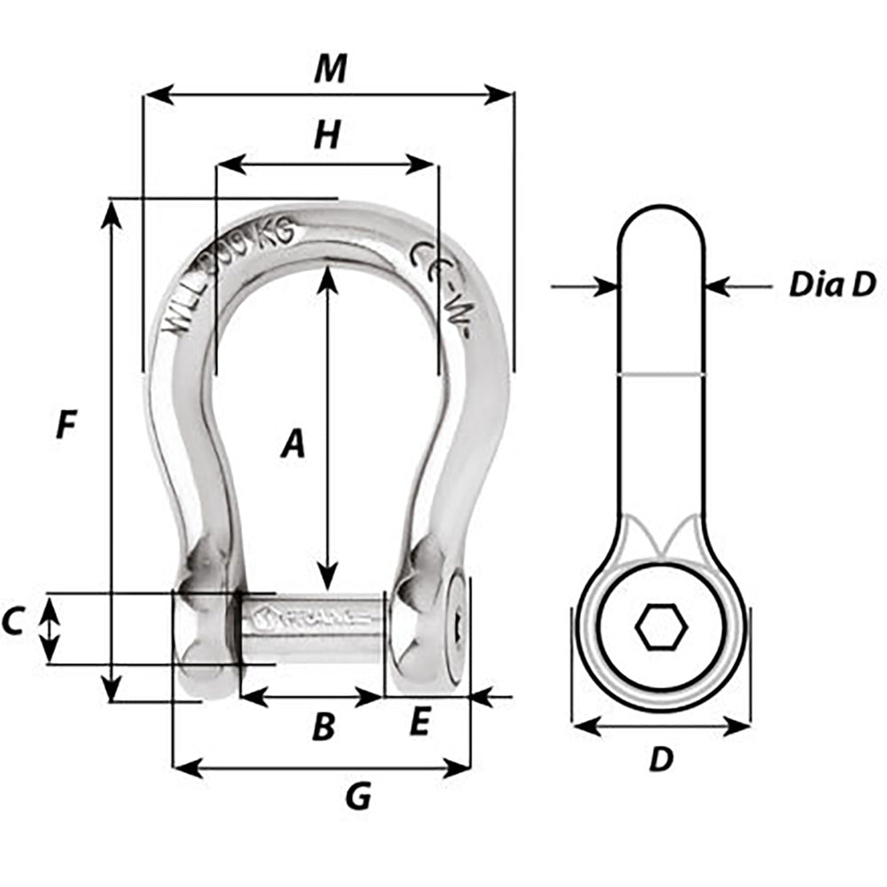 Wichard Marine, Wichard Self-Locking Allen Head Pin Bow Shackle - 12mm Diameter - 15/32"
