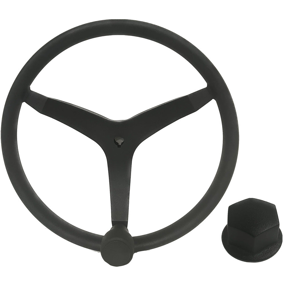 Uflex USA, Uflex - V46 - 13.5" Stainless Steel Steering Wheel w/Speed Knob & Chrome Nut - Black