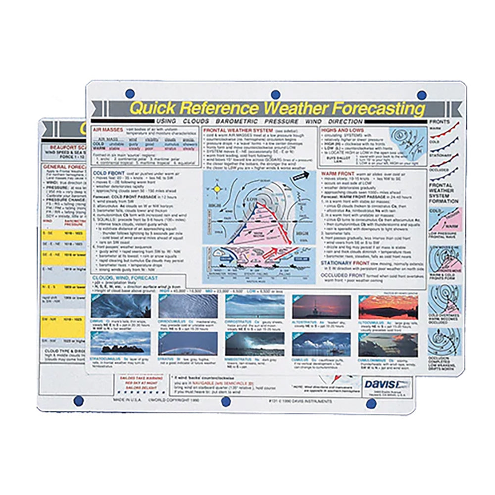 Davis Instruments, Davis Quick Reference Weather Forecasting Card