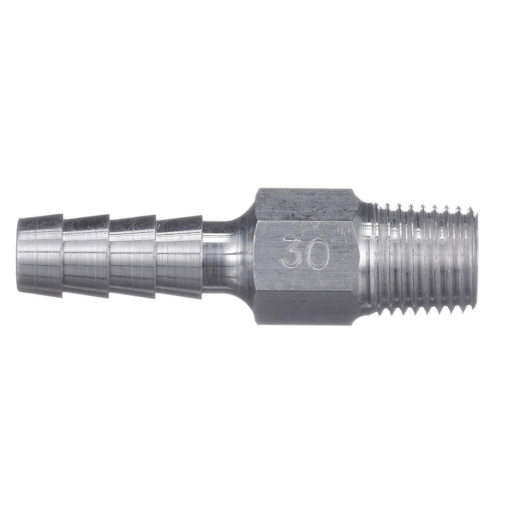 Attwood Marine, Universal Aluminum Fuel Hose Fitting - 1/4" NPT x 3/8" Barb - (Anti-Siphon Valve)