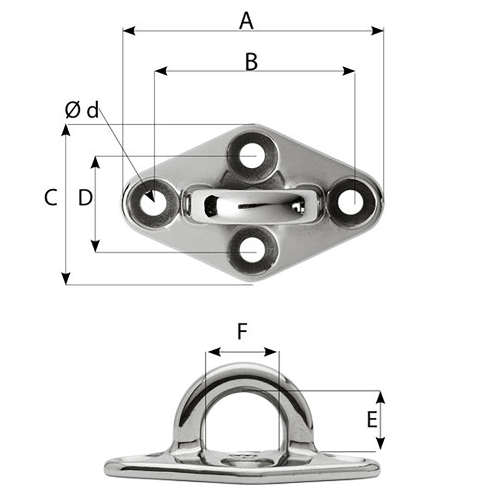 Wichard Marine, Wichard Diamond Pad Eye - Round - 79mm Length (3-7/64") - M6 Screw
