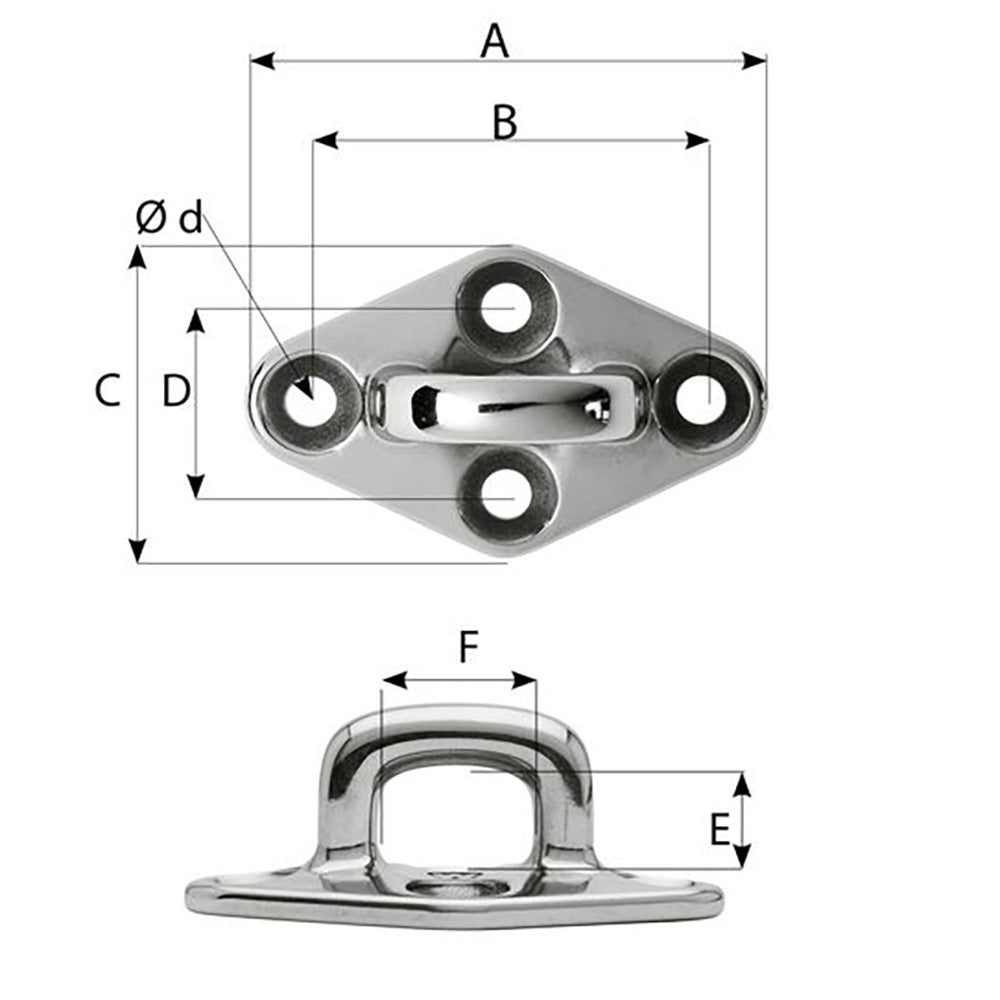 Wichard Marine, Wichard Diamond Pad Eye - Square - 60mm Length (2-23/64") - M5 Screw