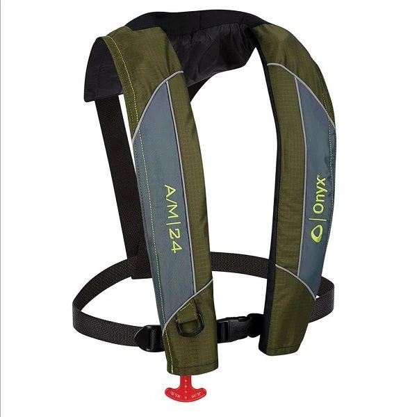 Onyx Outdoor, A/M-24 AUTO/MANUAL INFLATABLE LIFE JACKET GREEN - ADULT