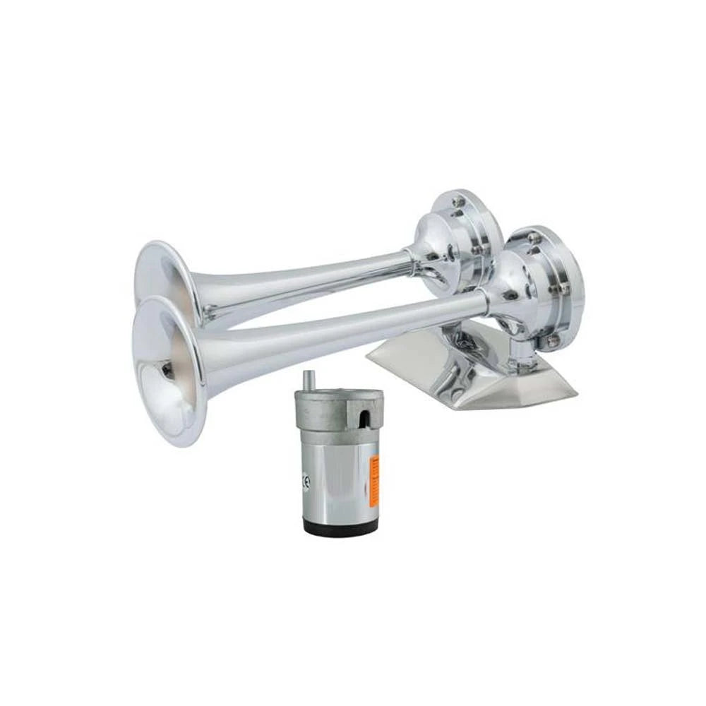 AFI, Dual Trumpet Chrome Brass Mini Air Boat Horn Kit with Compressor