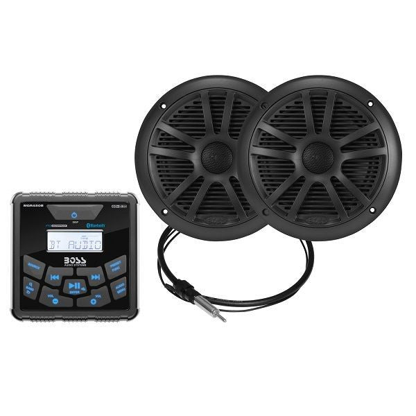 Boss Audio, Package - In-Dash Marine Gauge Digital Media AM/FM/BT Receiver w/6.5" Speakers - Black