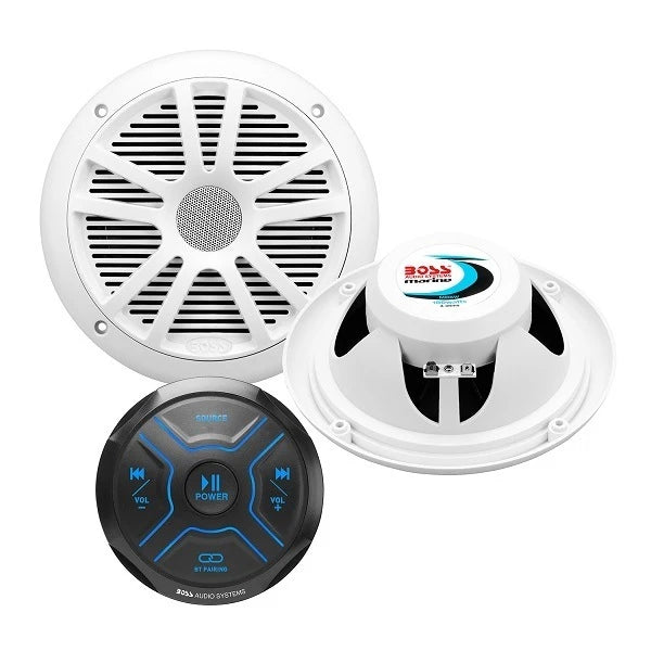 Boss Audio, MARINE GAUGE RADIO w/ 2 pair MARINE 6-1/2" DUAL CONE SPEAKER