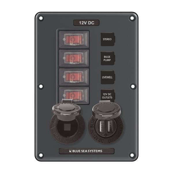 Blue Seas, Swch Panel 4 Pos/Sckt/Usb