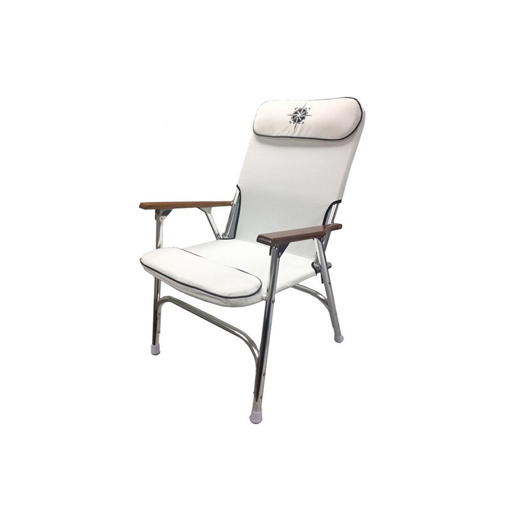 Gen3 Marine, White Padded Aluminum Deck Chair High Back w/Blk Trim
