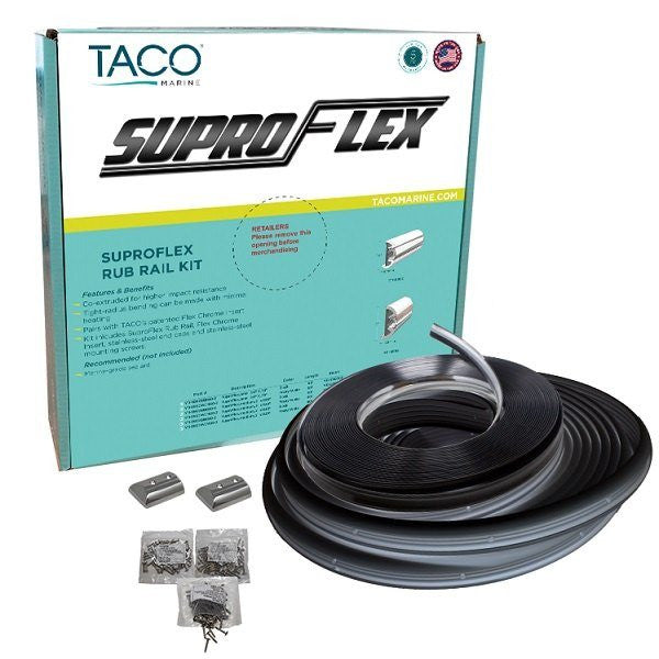 Taco Marine, SUPRO-FLEX RUB RAIL KIT BLACK W/FLEX CHROME 60ft
