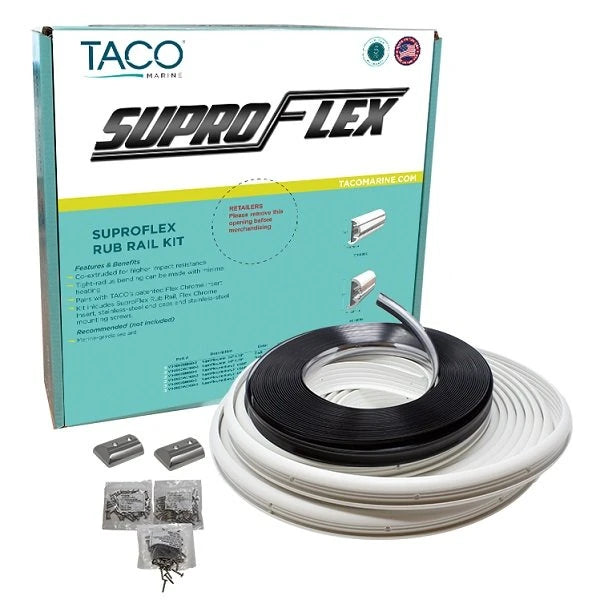 Taco Marine, SUPRO-FLEX RUB RAIL KIT WHITE W/FLEX CHROME 60ft