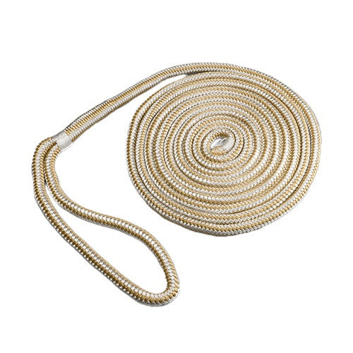Custom Cordage Double Braid Dock Line - Gold and White, 1/2" X 20'